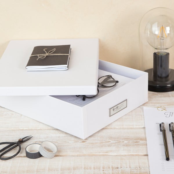 Bílý úložný box se jmenovkou na dokumenty Bigso Box of Sweden Oskar, velikost A4-image-1
