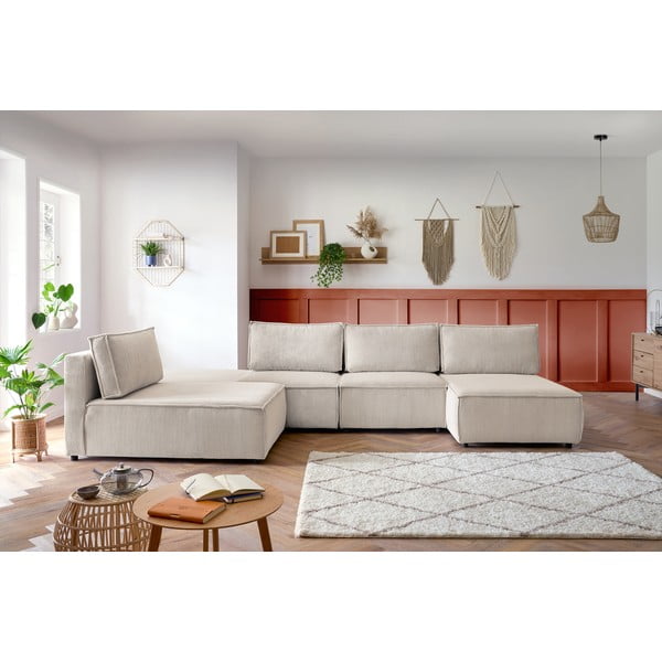 Krémová variabilní manšestrová rohová pohovka Nihad modular – Bobochic Paris-image-1