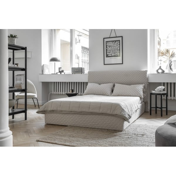 Béžová čalouněná dvoulůžková postel s úložným prostorem s roštem 140x200 cm Sleepy Luna – Miuform-image-4