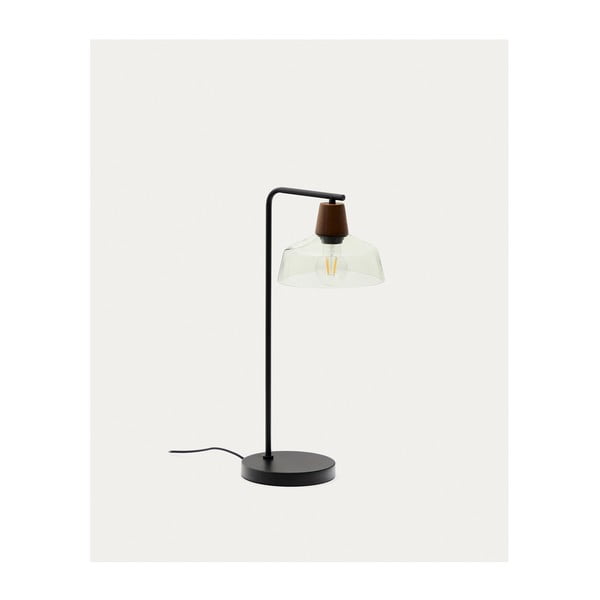Zelená/v tmavě přírodní barvě stolní lampa se skleněným stínidlem (výška 55 cm) Silex – Kave Home-image-4