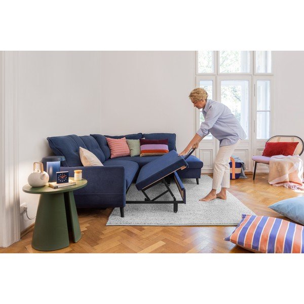 Tmavě modrá sametová rozkládací rohová pohovka Miuform Stylish Stan L, pravý roh-image-3