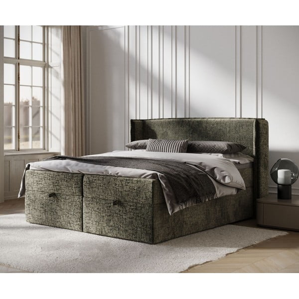 Tmavě zelená boxspring postel s úložným prostorem 160x200 cm Passion – Maison de Rêve-image-1