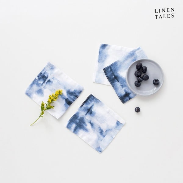 Bílé/modré látkové podtácky v sadě 4 ks – Linen Tales