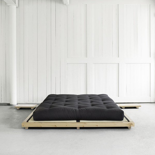 Dvoulůžková postel z borovicového dřeva s matrací a tatami Karup Design Dock Double Latex Natural Clear/Black, 140 x 200 cm-image-3