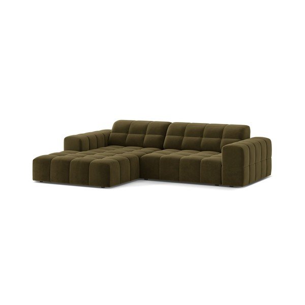 Khaki sametová rohová pohovka (levý roh/s lenoškou) Chicago – Cosmopolitan Design-image-1
