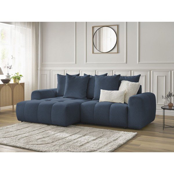 Modrá žinylková rozkládací/s úložným prostorem rohová pohovka (levý roh/s lenoškou) Roxelane – Bobochic Paris-image-3