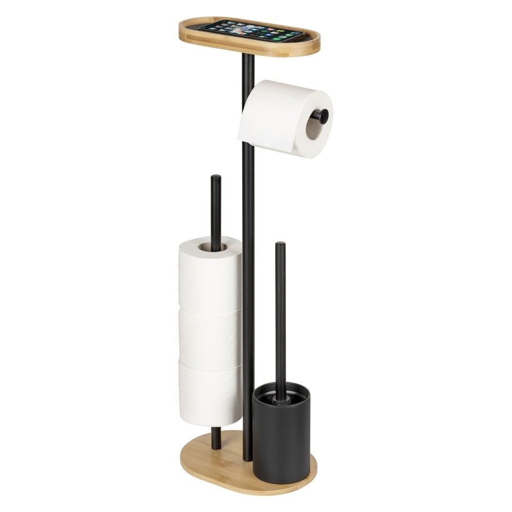 Černý/v přírodní barvě ocelový stojan na toaletní papír se štětkou Pomarolo – Wenko