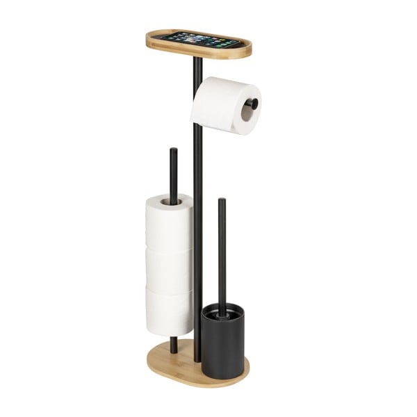 Černý/v přírodní barvě ocelový stojan na toaletní papír se štětkou Pomarolo – Wenko