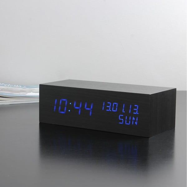 Modrý LED budík Square Click Clock, černý-image-4