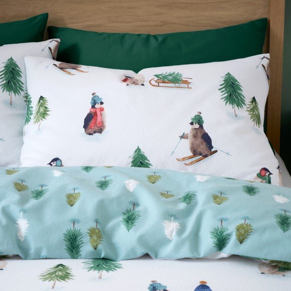 Bílé flanelové povlečení na dvoulůžko/prodloužené 230x220 cm Snowy Penguin – Catherine Lansfield-image-3