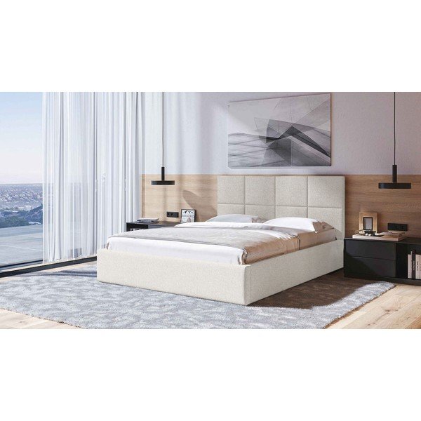 Béžová čalouněná dvoulůžková postel s úložným prostorem s roštem 140x200 cm Bufo – MESONICA-image-1