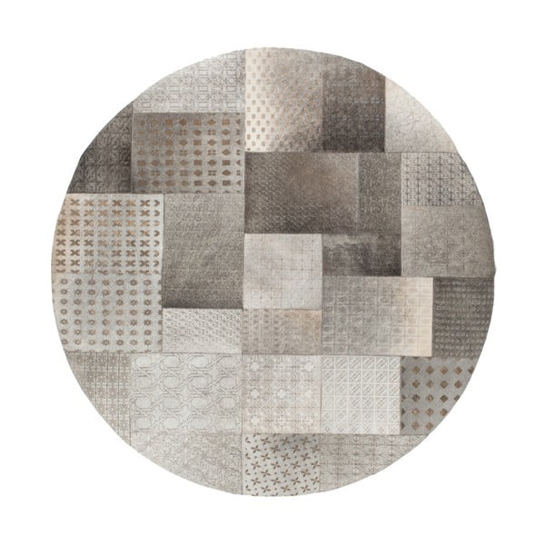 Šedý kožený kruhový koberec Ray, 140cm