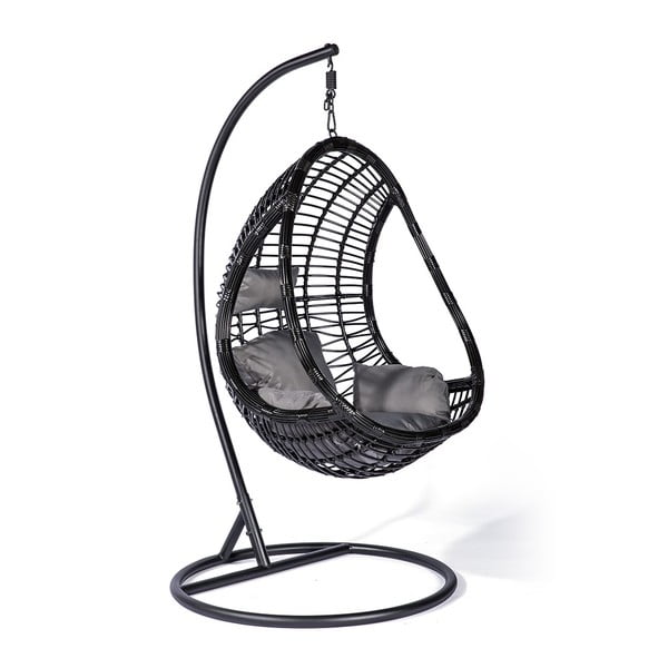 Černé závěsné křeslo z umělého ratanu Le Bonom Tahiti-image-1