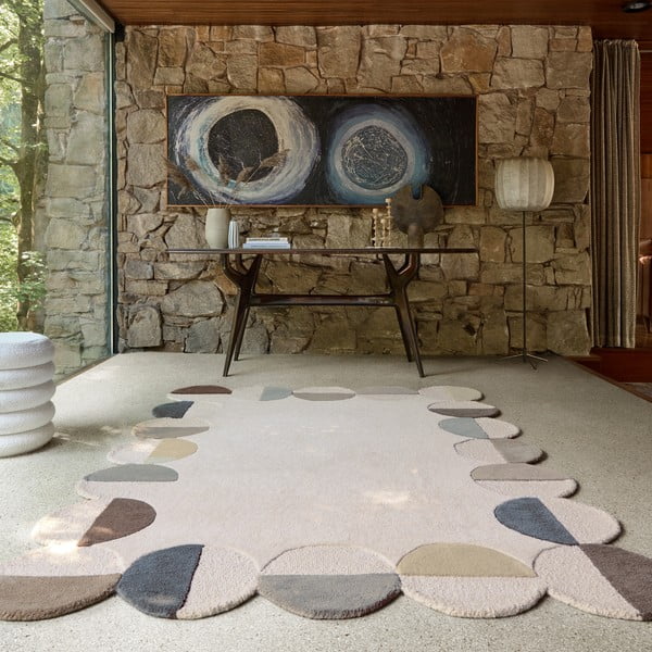 Šedobéžový ručně tkaný vlněný koberec 160x230 cm Mia Scallop Frame – Flair Rugs-image-1