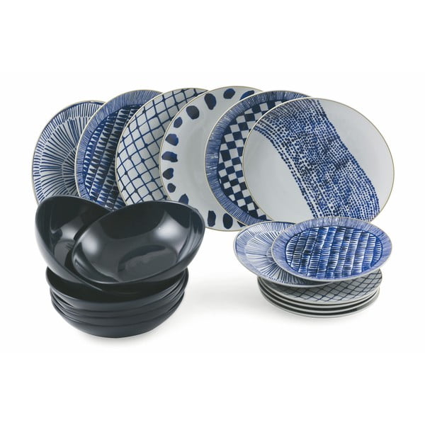 18dílná sada talířů z porcelánu a kameniny VDE Tivoli 1996 Blue Masai