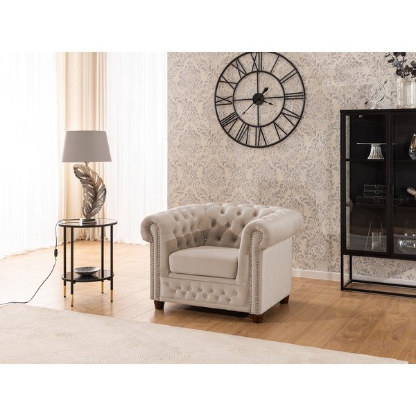 Béžové sametové křeslo chesterfield York Blik – Ropez-image-3