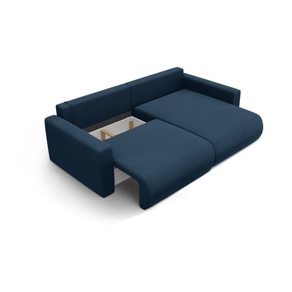 Tmavě modrá sametová rozkládací rohová pohovka s úložným prostorem  Belfast – Cosmopolitan Design-image-3