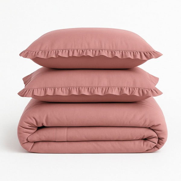 Růžové povlečení na jednolůžko z bavlny Renforcé 140x200 cm Ruffle Striped – Mila Home Luxury