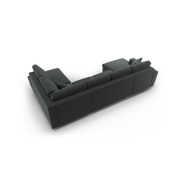 Tmavě šedá sametová rozkládací/s úložným prostorem rohová pohovka (pravý roh/do "U") Kyoto – Cosmopolitan Design-image-4