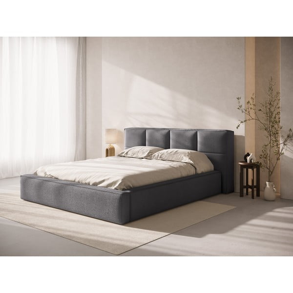 Tmavě šedá čalouněná dvoulůžková postel s úložným prostorem s roštem 140x200 cm Simon Darren – Micadoni -image-1