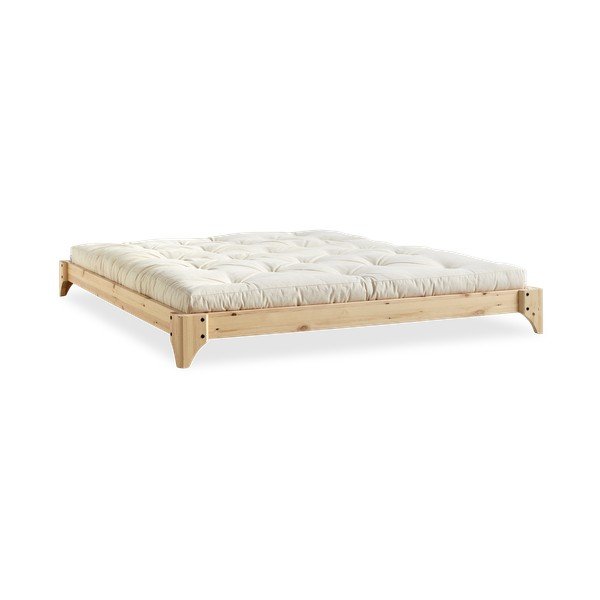 Dvoulůžková postel z borovicového dřeva s matrací Karup Design Elan Comfort Mat Natural Clear/Natural, 140 x 200 cm