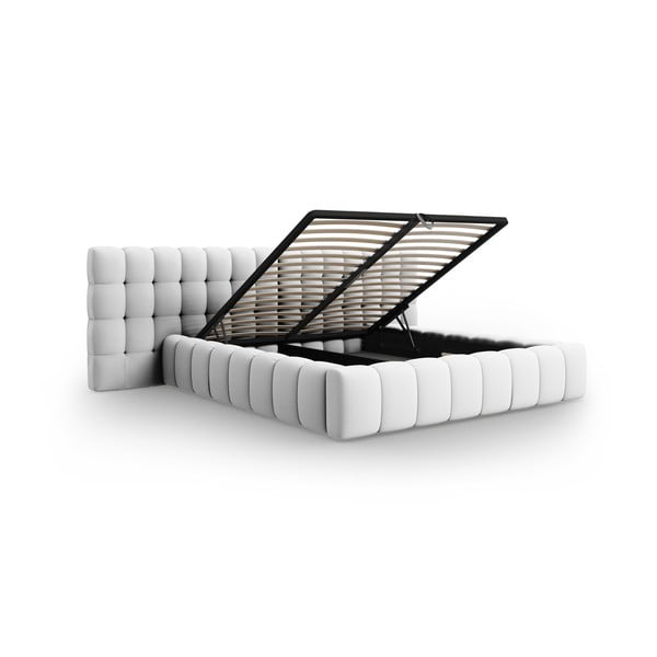 Světle šedá čalouněná dvoulůžková postel s úložným prostorem a roštem 200x200 cm Mamaia – Micadoni Home-image-3