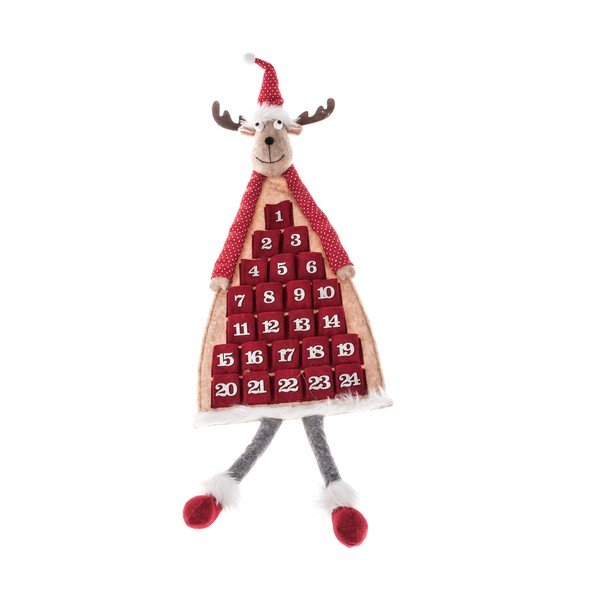 Červený textilní závěsný adventní kalendář ve tvaru soba Dakls, délka 110 cm