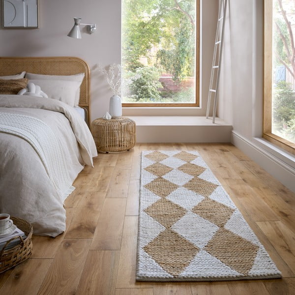 Bílý/v přírodní barvě ručně tkaný běhoun s příměsí juty 80x230 cm Effie Diamond – Flair Rugs-image-1
