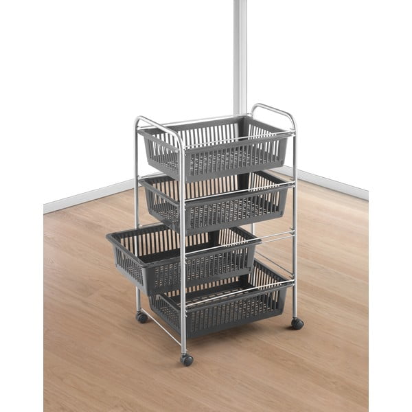 Pojízdný regál v tmavě šedo-stříbrné barvě 46x78 cm – Metaltex-image-2