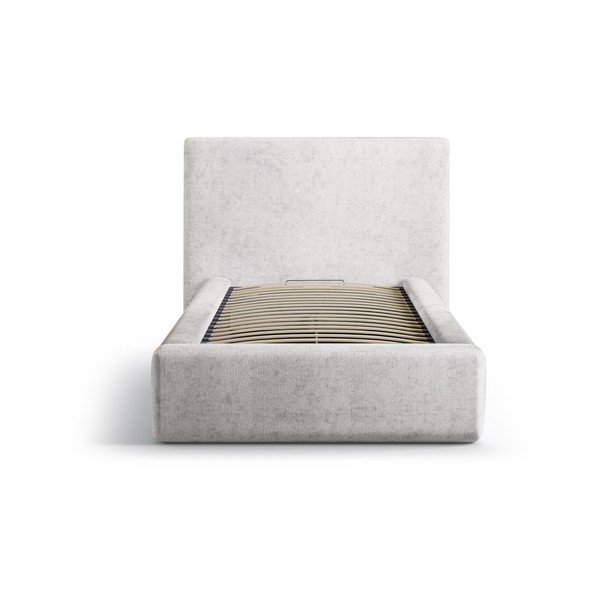 Světle šedá čalouněná jednolůžková postel s úložným prostorem s roštem 90x200 cm Amy – Micadoni -image-3