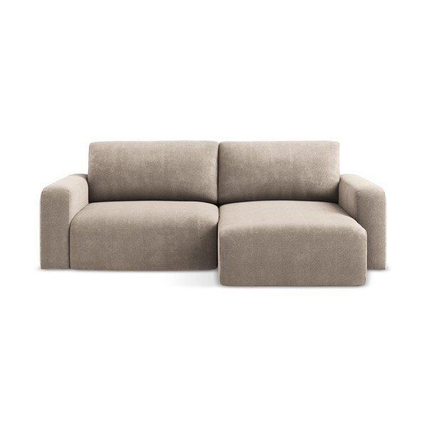 Béžová žinylková rozkládací/s úložným prostorem rohová pohovka (pravý roh/s lenoškou) Kona – Makamii