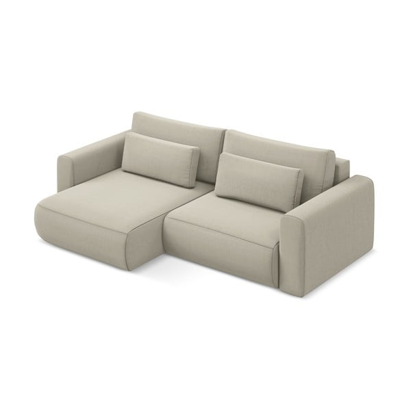 Béžová sametová rozkládací/s úložným prostorem rohová pohovka (levý roh/s lenoškou) Kapua – Makamii-image-2