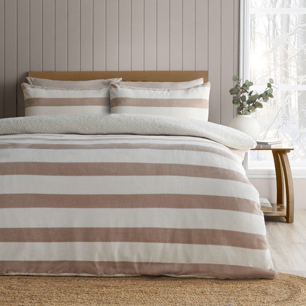 Povlečení na dvoulůžko s beránkem v přírodní barvě 200x200 cm Cosy Sherpa Stripe – Catherine Lansfield-image-1