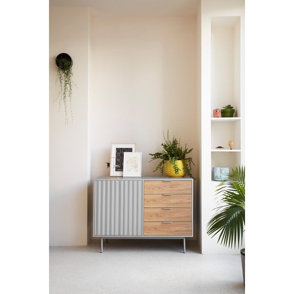 Nízká komoda v dekoru dubu v šedo-přírodní barvě 108x80 cm Sierra – Teulat-image-1