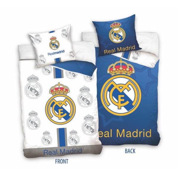 Dětské bavlněné oboustranné povlečení na jednolůžko CARBOTEX Real Madrid Logo, 140 x 200 cm
