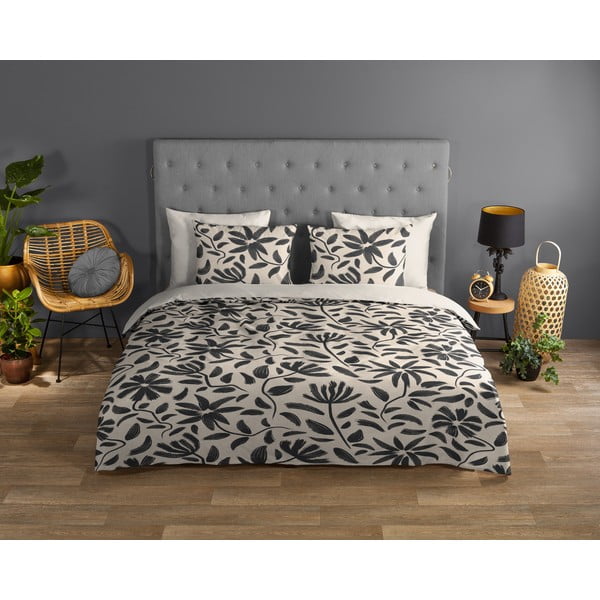 Černé/béžové bavlněné povlečení na dvoulůžko/prodloužené 200x220 cm Emilia – Good Morning-image-1