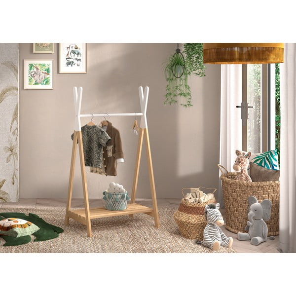 Dětský věšák z borovicového dřeva v bílo-přírodní barvě KIDDY – Vipack-image-1