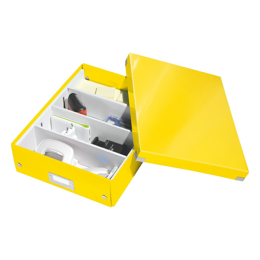Žlutý kartonový úložný box s víkem Click&Store - Leitz
