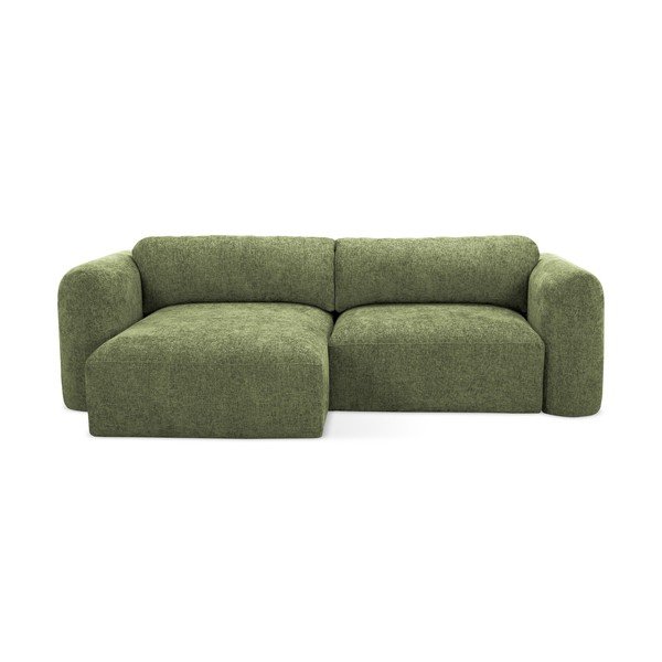 Zelená žinylková rozkládací/s úložným prostorem rohová pohovka (levý roh/s lenoškou) Mele – Makamii