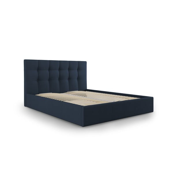 Tmavě modrá čalouněná dvoulůžková postel s úložným prostorem s roštem 180x200 cm Nerin – Mazzini Beds