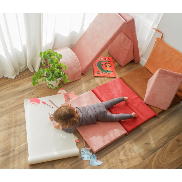 Světle růžové manšestrové pěnové hřiště 75x41x7 cm Bloque Montessori – Little Nice Things-image-4