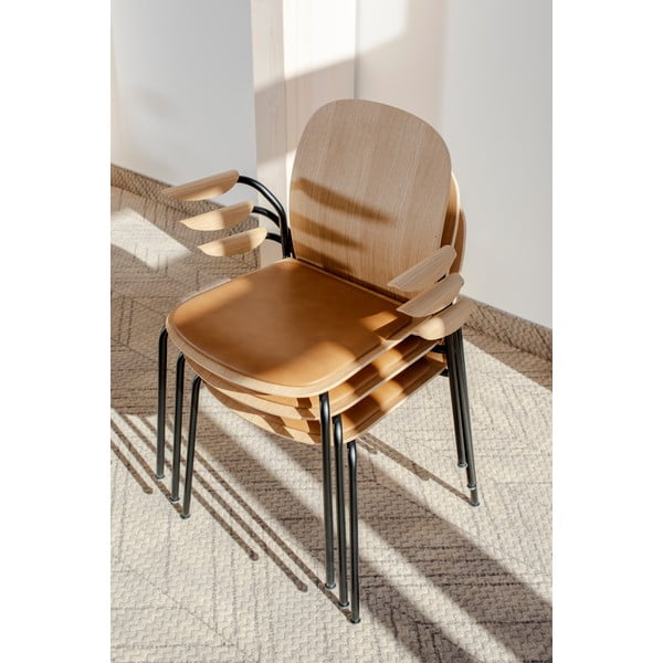 Koňakově hnědé/v přírodní barvě jídelní židle v sadě 2 ks s područkami/stohovatelné v dekoru dubu Book – Gazzda-image-1