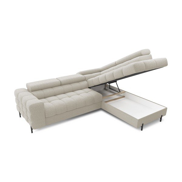 Krémová rozkládací/s úložným prostorem rohová pohovka z textilie bouclé (pravý roh/do L) Ferucce – ELTAP-image-4