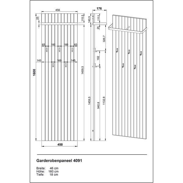 Nástěnný věšák v dekoru dubu v přírodní barvě 46 cm Libbiano – Germania-image-3