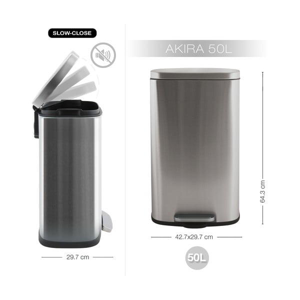 Nášlapný ocelový odpadkový koš v matně stříbrné barvě 50 l   Akira – Spirella-image-4