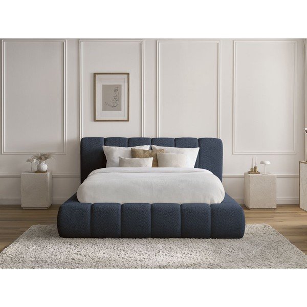 Tmavě modrá čalouněná dvoulůžková postel s úložným prostorem s roštem 160x200 cm Denali – Bobochic Paris-image-1