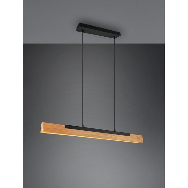 Matně černé LED závěsné svítidlo s dřevěným stínidlem Kerala – Trio-image-3