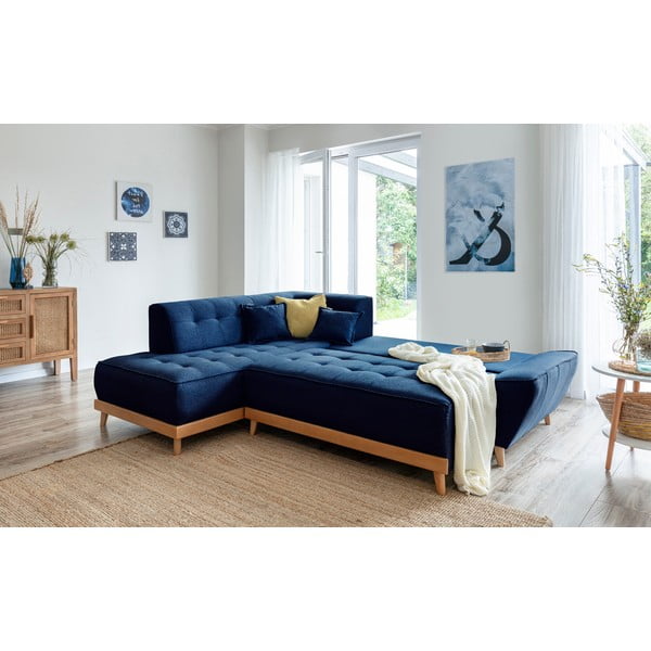 Námořnicky modrá rozkládací rohová pohovka Miuform Dazzling Daisy L, levý roh-image-4