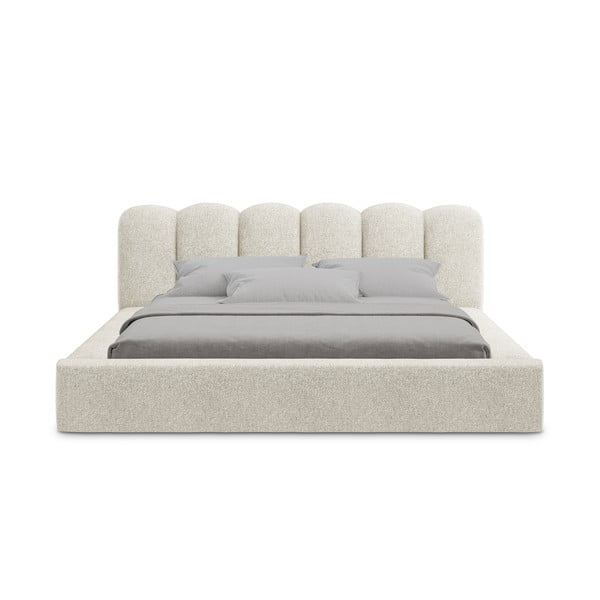 Béžová čalouněná dvoulůžková postel s úložným prostorem s roštem 160x200 cm Mano – Makamii-image-3