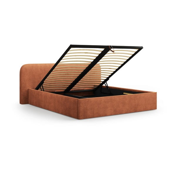 Čalouněná dvoulůžková postel s úložným prostorem s roštem 160x200 cm v cihlové barvě Elizabeth – Micadoni -image-2